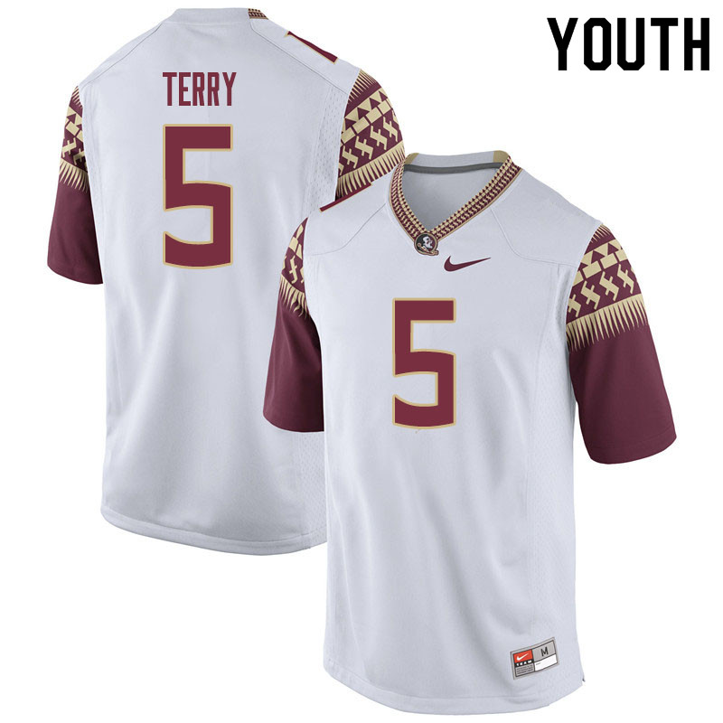 Youth #5 Tamorrion Terry Florida State Seminoles College Football Jerseys Sale-White - Click Image to Close